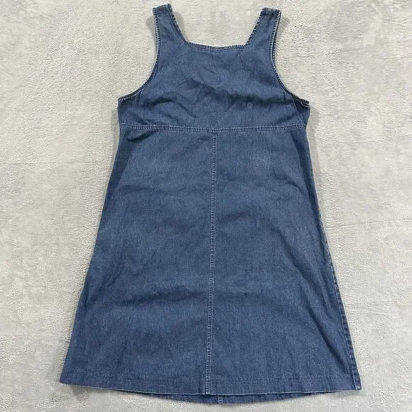 Blue J. Denim Overall Women's Large Maxi Logo Fish Side Buttons Vintage Pocket - Picture 3 of 7